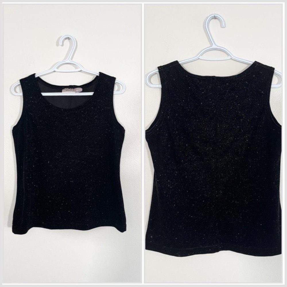 Vintage 90s Black Tank, 1990s Sparkly Velvet Top